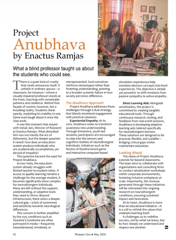 Women's Era Magazine Feature on Project Anubhava